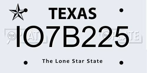 IO7B225 Texas License Plate