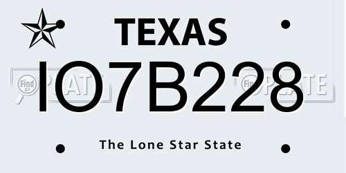 IO7B228 Texas License Plate