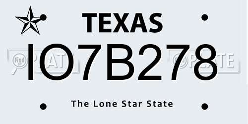 IO7B278 Texas License Plate