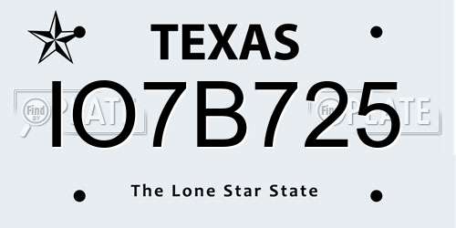 IO7B725 Texas License Plate
