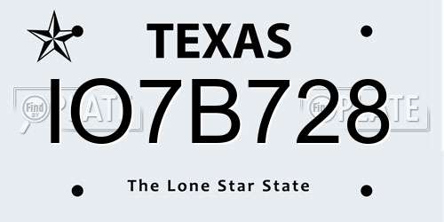 IO7B728 Texas License Plate