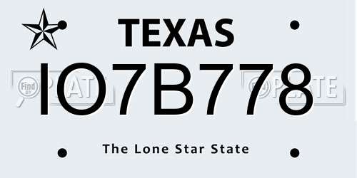 IO7B778 Texas License Plate