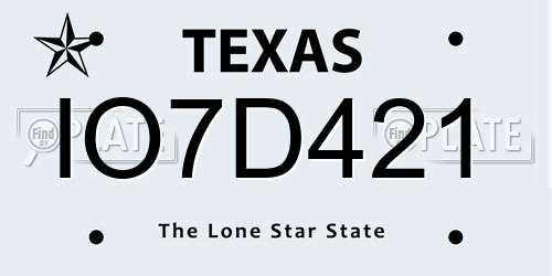 IO7D421 Texas License Plate
