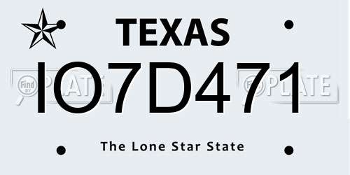 IO7D471 Texas License Plate