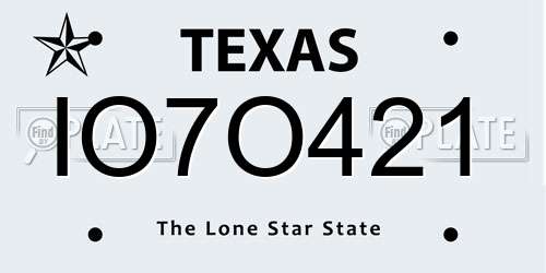 IO7O421 Texas License Plate