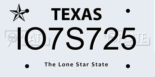 IO7S725 Texas License Plate
