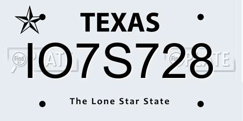 IO7S728 Texas License Plate