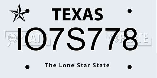 IO7S778 Texas License Plate
