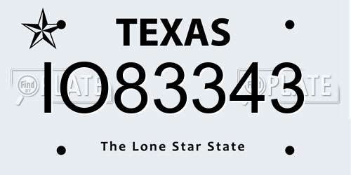 IO83343 Texas License Plate