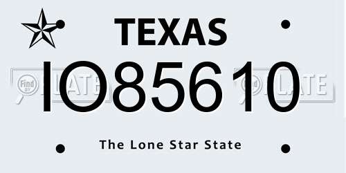 IO85610 Texas License Plate