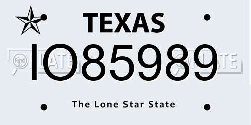IO85989 Texas License Plate