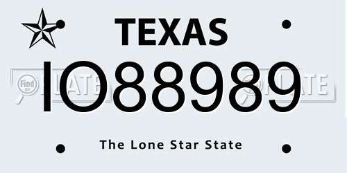 IO88989 Texas License Plate