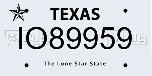 IO89959 Texas License Plate
