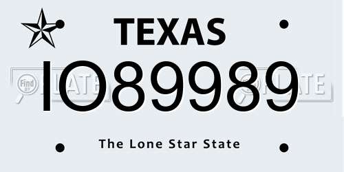 IO89989 Texas License Plate