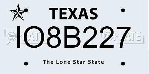 IO8B227 Texas License Plate