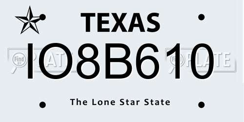 IO8B610 Texas License Plate