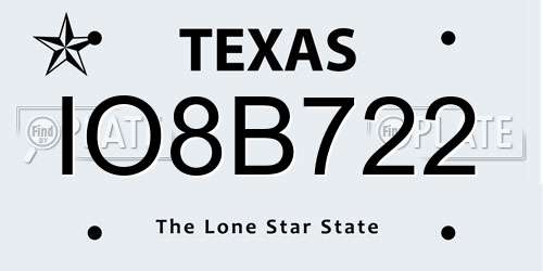 IO8B722 Texas License Plate