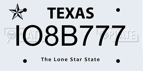 IO8B777 Texas License Plate