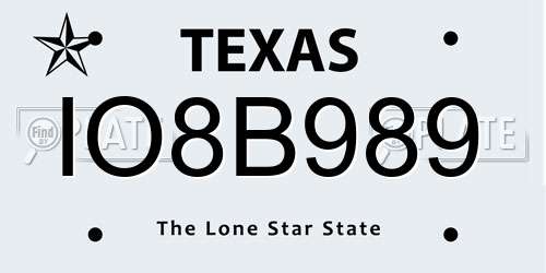 IO8B989 Texas License Plate