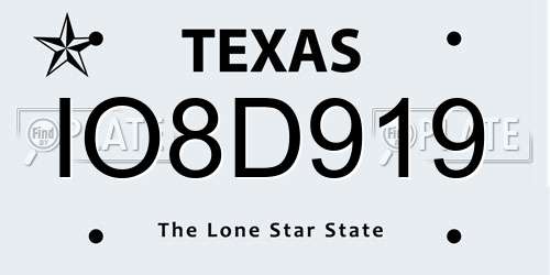 IO8D919 Texas License Plate