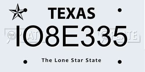 IO8E335 Texas License Plate