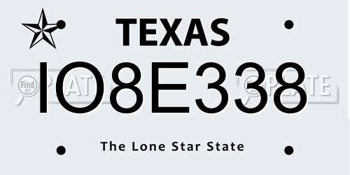 IO8E338 Texas License Plate