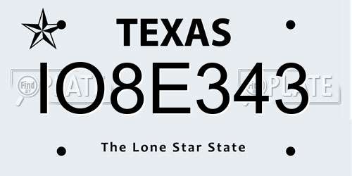 IO8E343 Texas License Plate