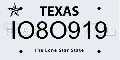 IO8O919 Texas License Plate
