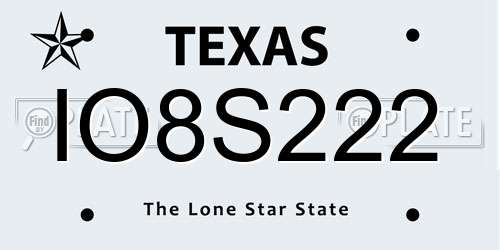 IO8S222 Texas License Plate