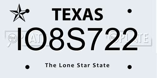 IO8S722 Texas License Plate
