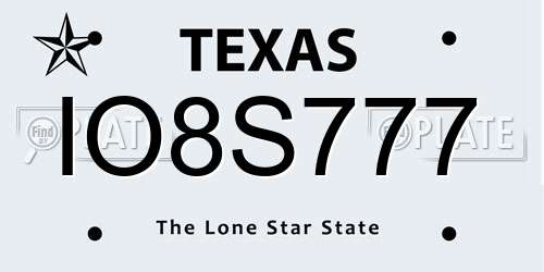 IO8S777 Texas License Plate