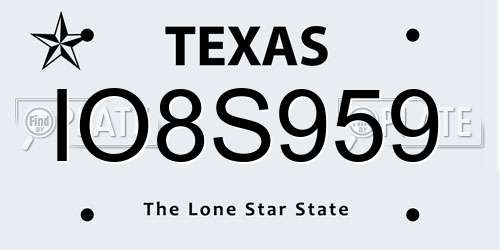 IO8S959 Texas License Plate
