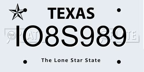 IO8S989 Texas License Plate