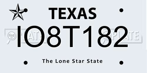 IO8T182 Texas License Plate