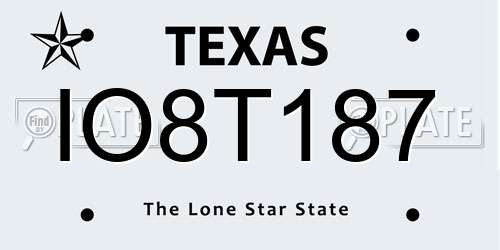 IO8T187 Texas License Plate