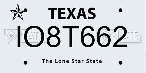 IO8T662 Texas License Plate