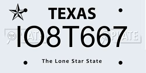 IO8T667 Texas License Plate