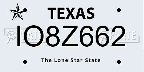 IO8Z662 Texas License Plate