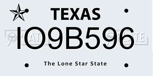 IO9B596 Texas License Plate