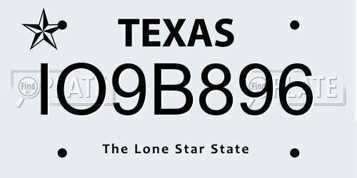 IO9B896 Texas License Plate