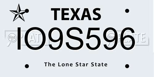 IO9S596 Texas License Plate