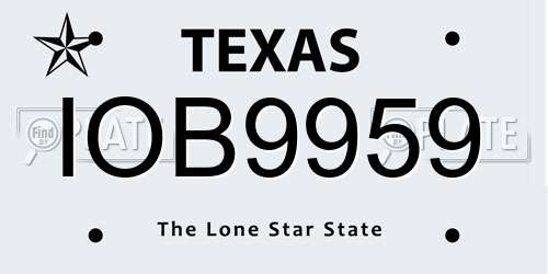 IOB9959 Texas License Plate