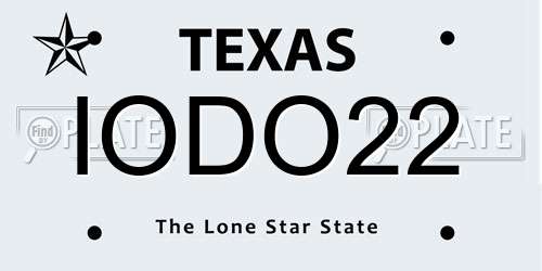 IODO22 Texas License Plate