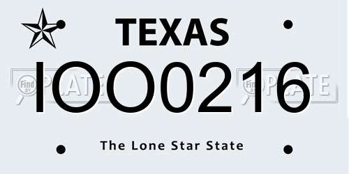IOO0216 Texas License Plate