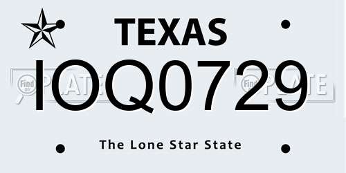 IOQ0729 Texas License Plate