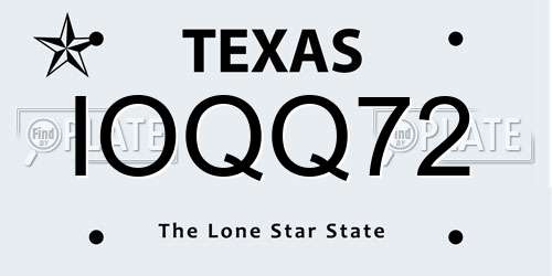 IOQQ72 Texas License Plate