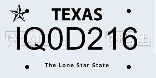 IQ0D216 Texas License Plate