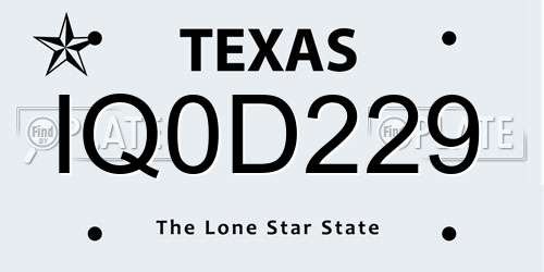 IQ0D229 Texas License Plate