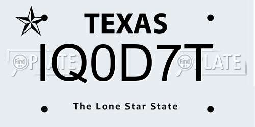 IQ0D7T Texas License Plate