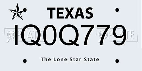 IQ0Q779 Texas License Plate